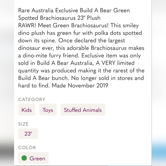 Rare Australia Exclusive Build A Bear Green Spotted Brachiosaurus 23" Plush - Picture 2 of 13
